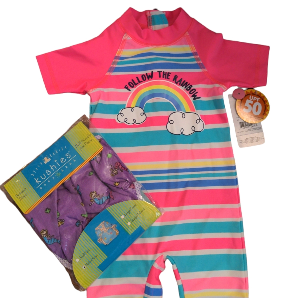 BNWT Rashguard and KUSHIES swim diaper set size 12-18m
